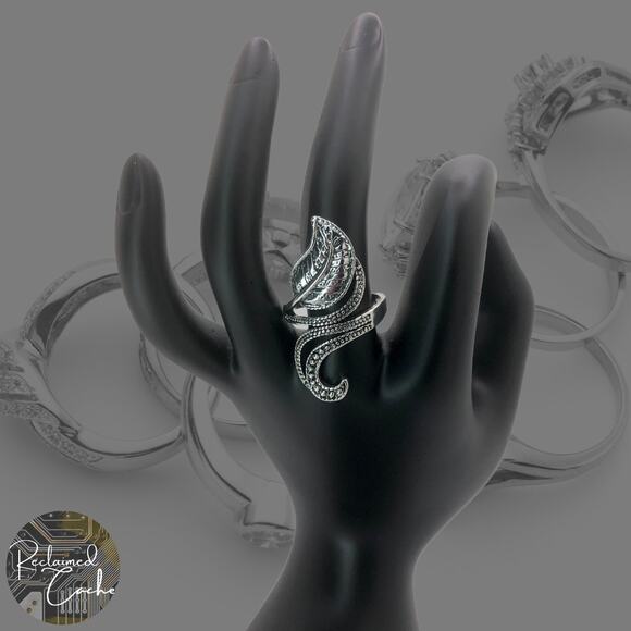 Silver Leaf Boho Ring - Size 8.5 - Picture 1 of 7